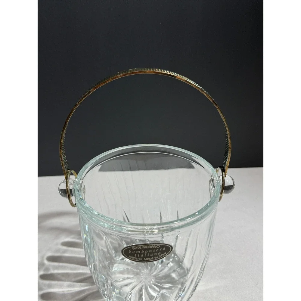 Arte Murano Bomboniera Italiana Crystal Ice Bucket Ribbed Glass Made in Italy
